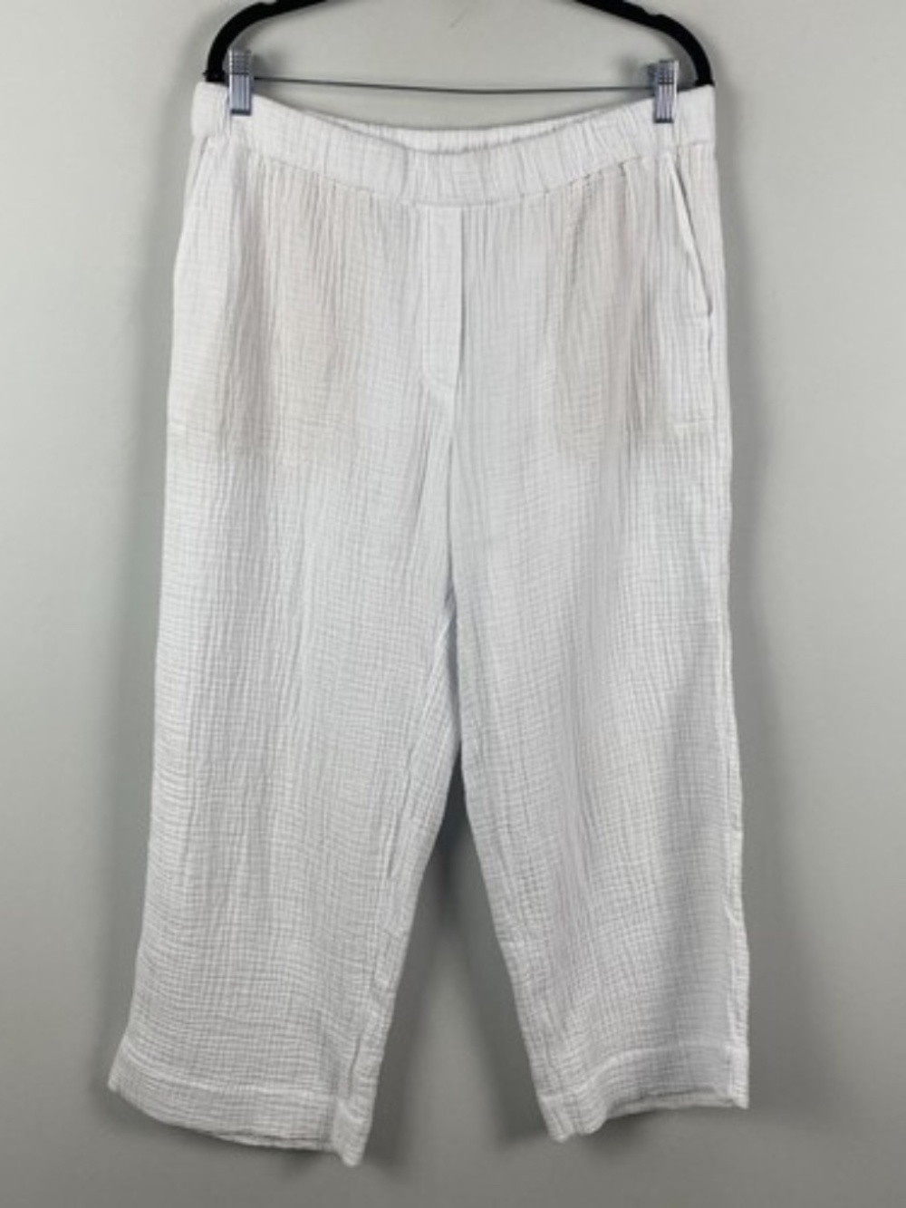 J. Jill Cotton Gauze Wide Leg Crop Pants White Pockets Medium (can fit large)
